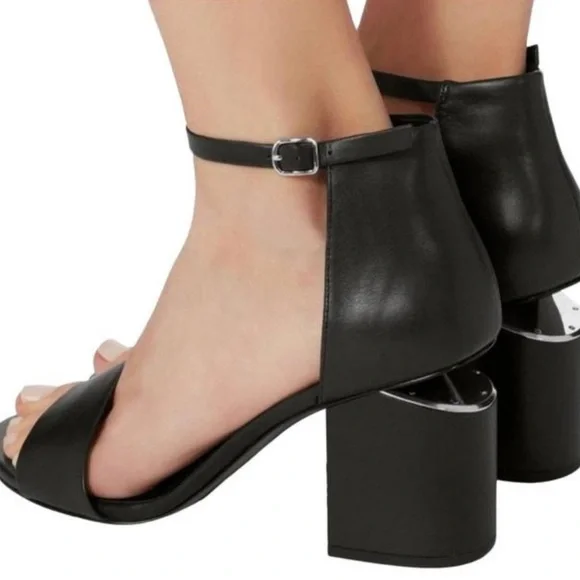 Alexander Wang Abby Cut Out Sandals, Black Leather Silver Hardware, Size 38/7.5 - Picture 13 of 13